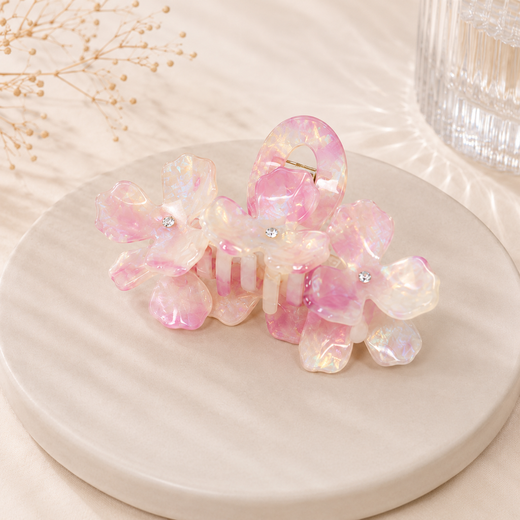 Acetate Crystal Flower Hair Claw