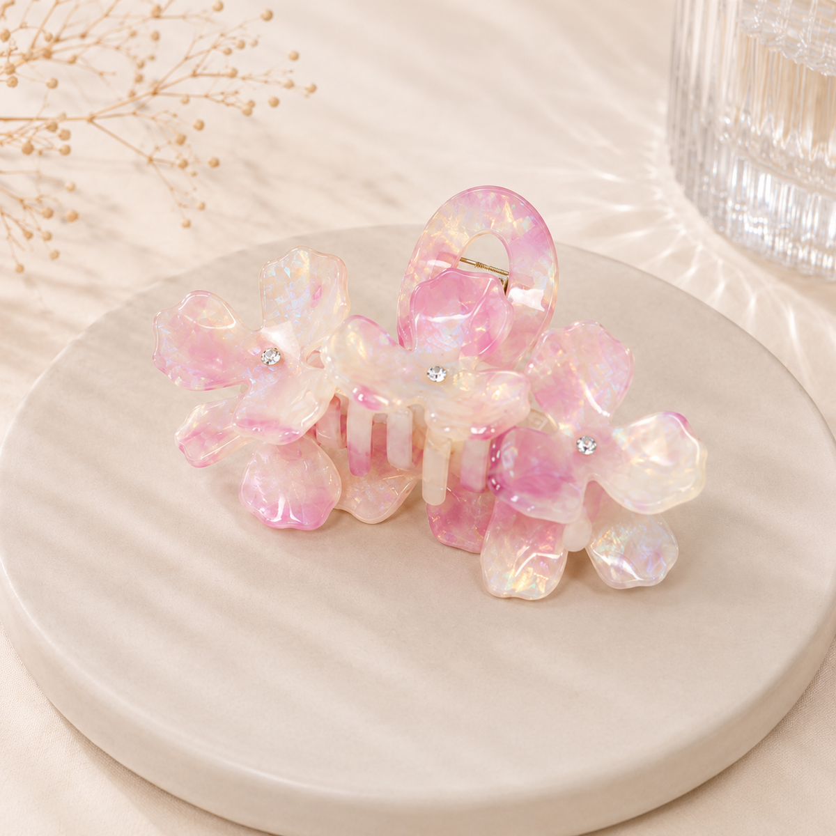 Acetate Crystal Flower Hair Claw