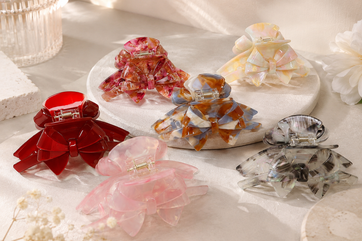 Double Bow Acetate Hair Claw Clip – 4.3"
