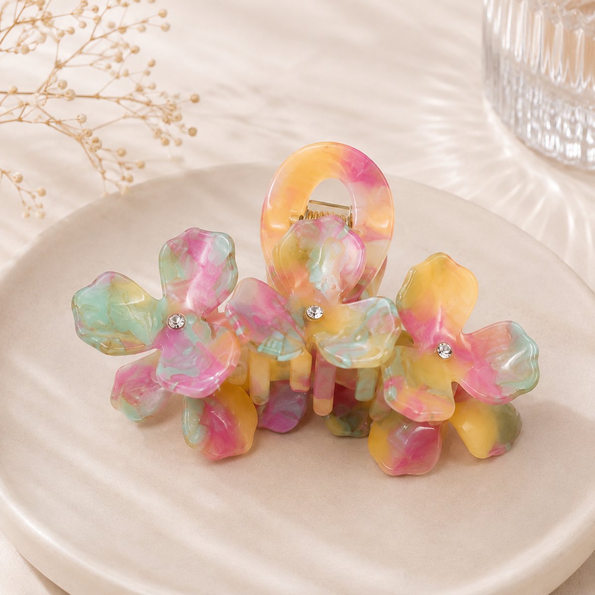 Acetate Crystal Flower Hair Claw