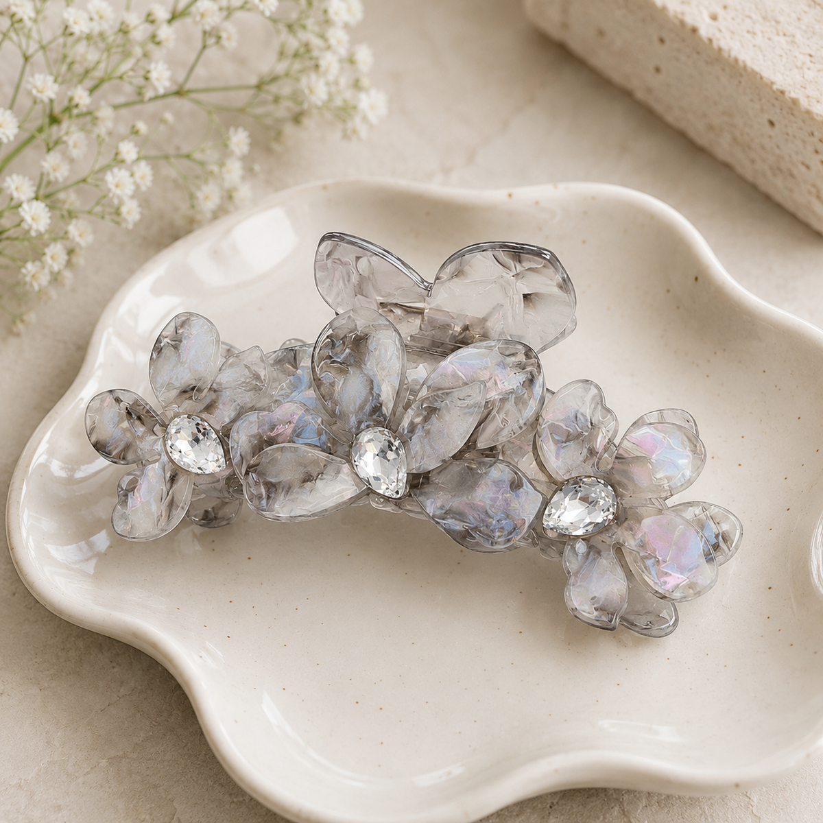 Crystal Bloom Acetate Hair Claw | Floral Claw Clip