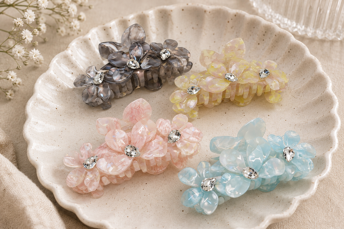 Crystal Bloom Acetate Hair Claw | Floral Claw Clip