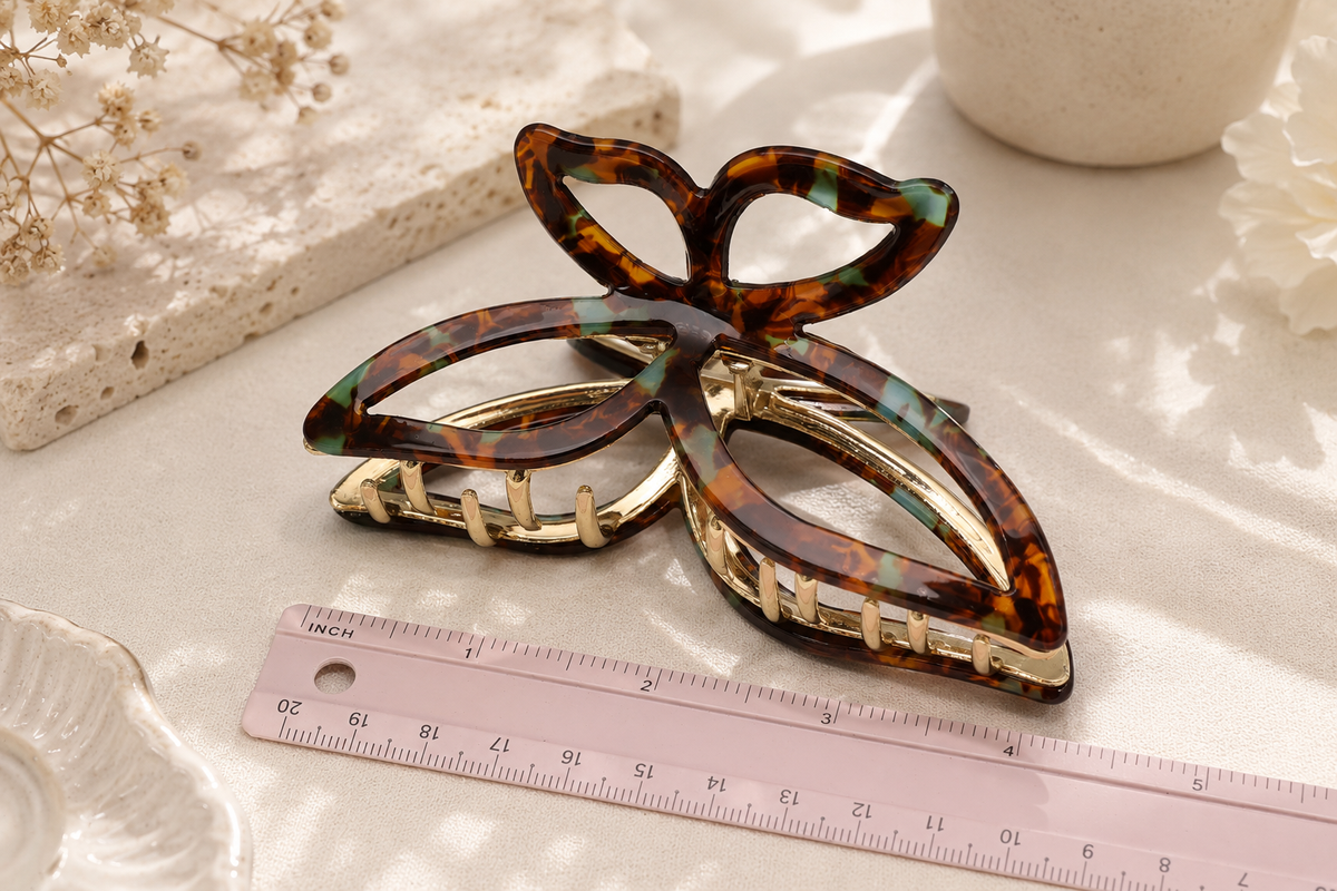Acetate Butterfly Hair Claw Clip with Gold Alloy Base – Elegant Large Hair Clip for Women