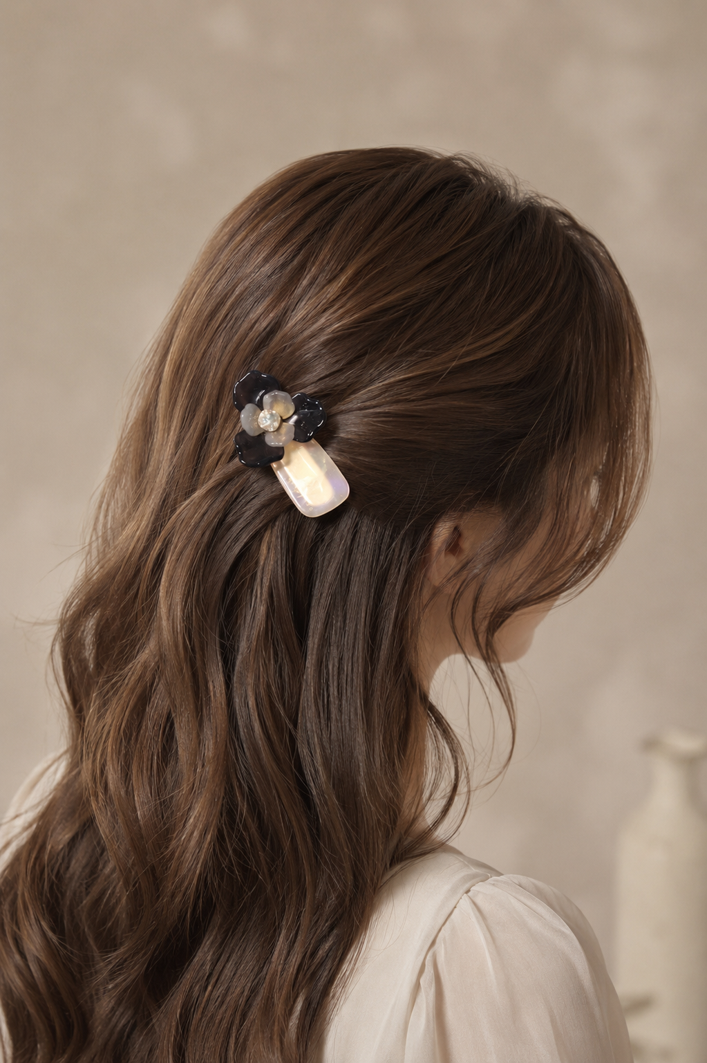 Acetate Flower Hair Clip with Crystal | Floral Snap Hair Clip