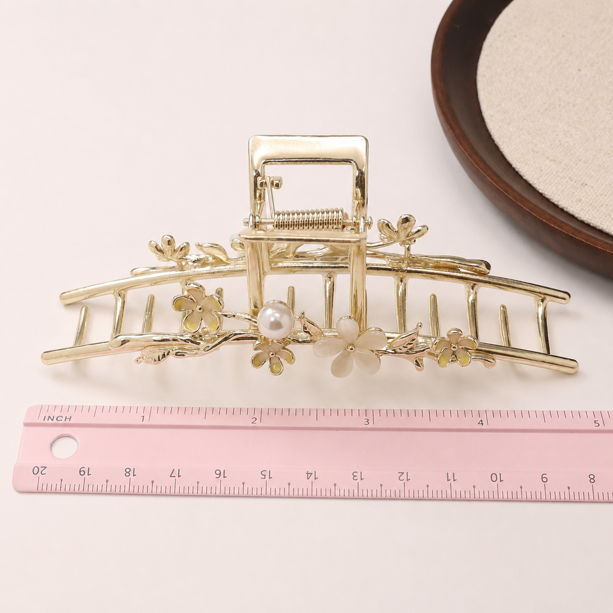 Pearl Blossom Gold Metal Hair Claw – 4.5" Floral French Twist Clip