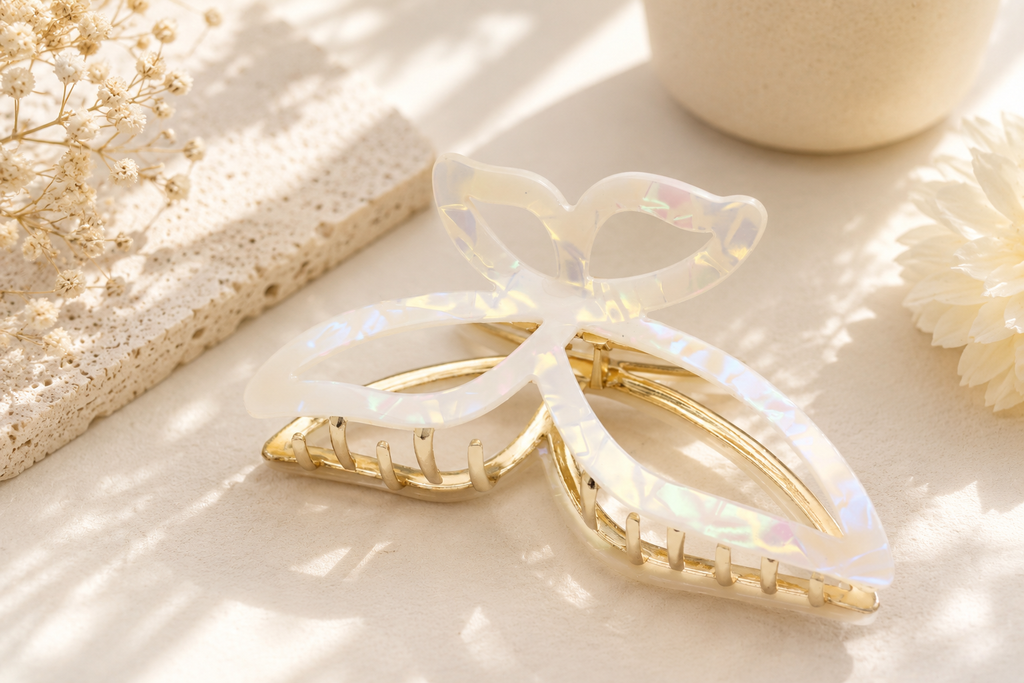 Acetate Butterfly Hair Claw Clip with Gold Alloy Base – Elegant Large Hair Clip for Women