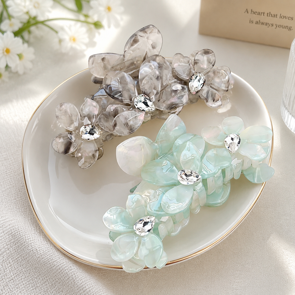 Crystal Bloom Acetate Hair Claw | Floral Claw Clip