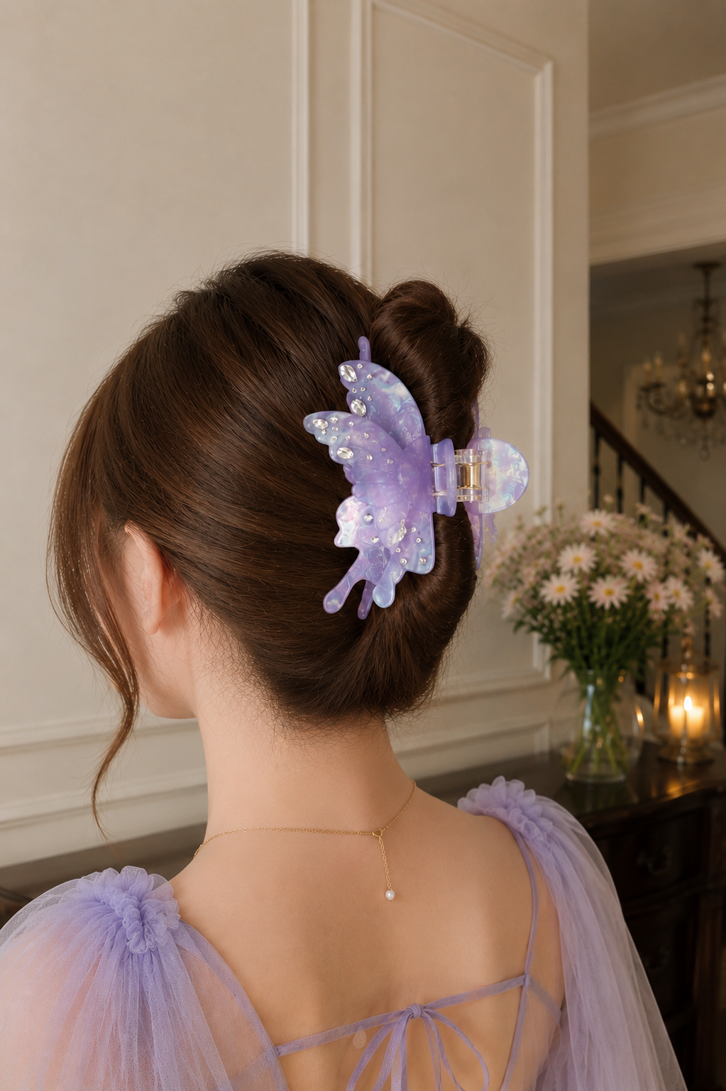 Large Acetate Butterfly Hair Claw – Crystal Rhinestone Statement Hair Clip