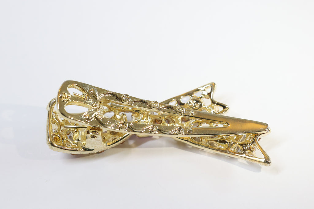 Crystal Bow Hair Clip – Gold Rhinestone Side Clip