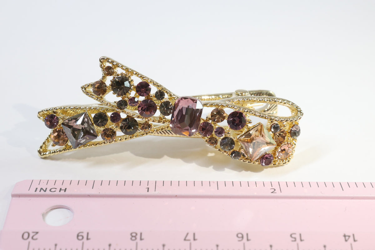 Crystal Bow Hair Clip – Gold Rhinestone Side Clip