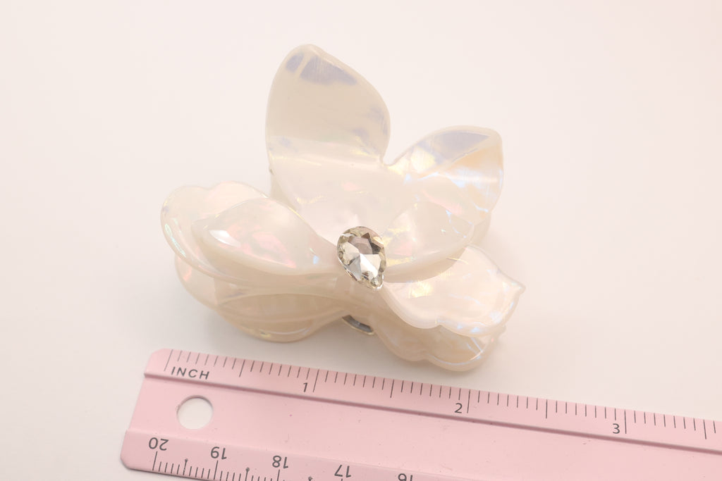 Small-Medium Acetate Flower Hair Claw – Crystal Floral Hair Clip