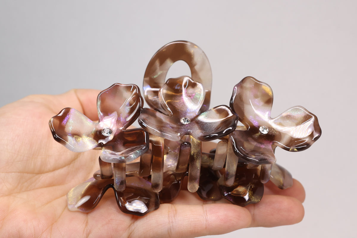 Acetate Crystal Flower Hair Claw