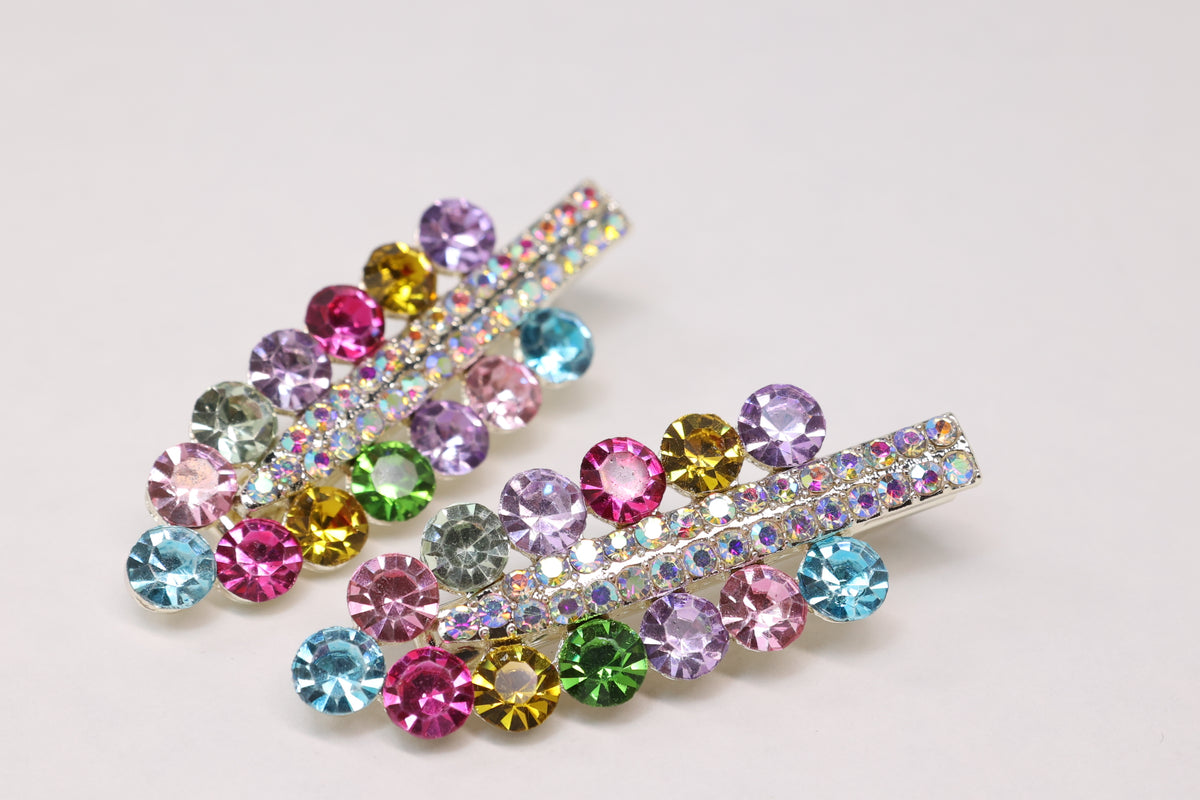 Colorful Crystal Hair Clips – Set of 2 Sparkly Rhinestone Side Clips with Gift Box
