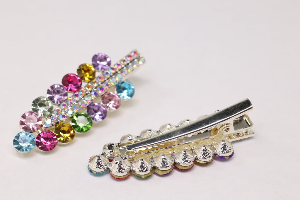 Colorful Crystal Hair Clips – Set of 2 Sparkly Rhinestone Side Clips with Gift Box