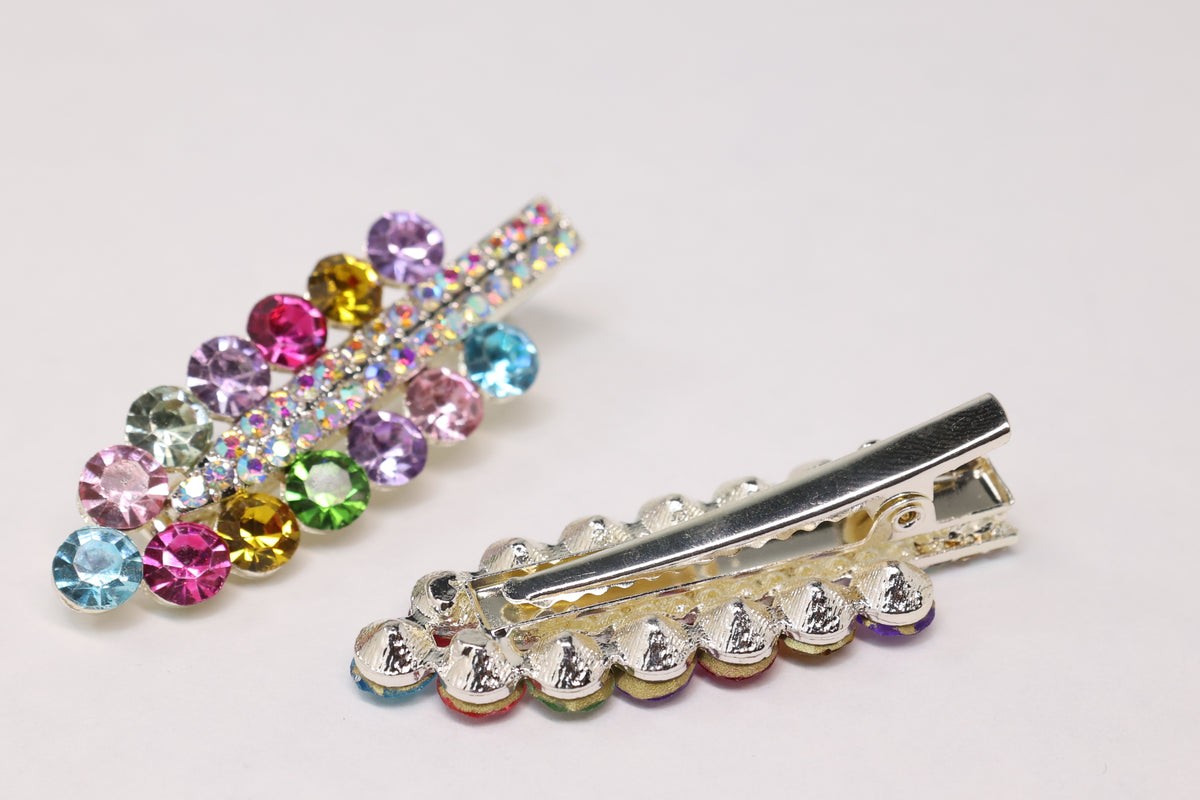 Colorful Crystal Hair Clips – Set of 2 Sparkly Rhinestone Side Clips with Gift Box