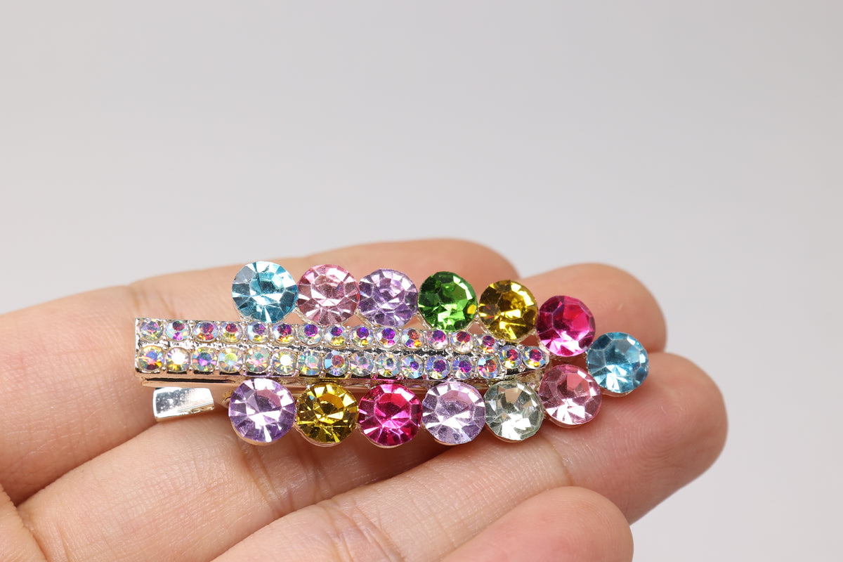 Colorful Crystal Hair Clips – Set of 2 Sparkly Rhinestone Side Clips with Gift Box
