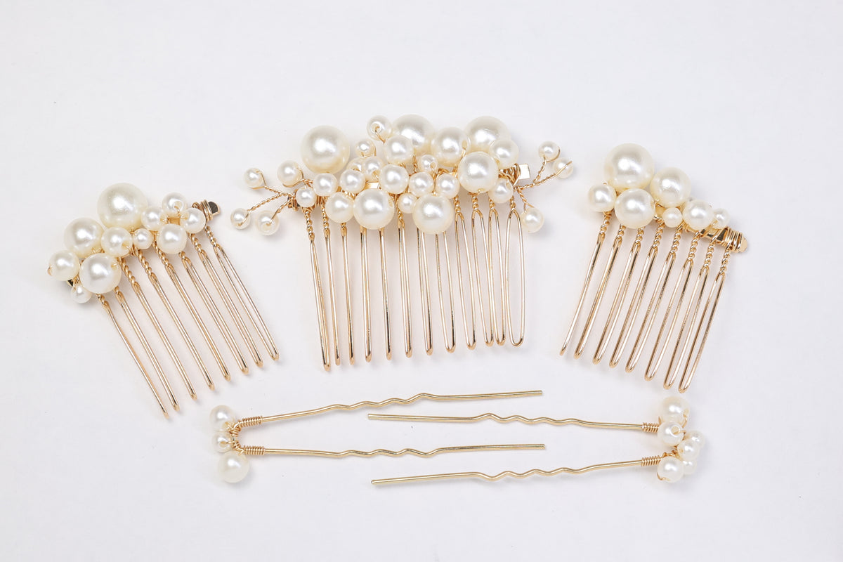 5-Piece Pearl Bridal Hair Comb & Pin Set