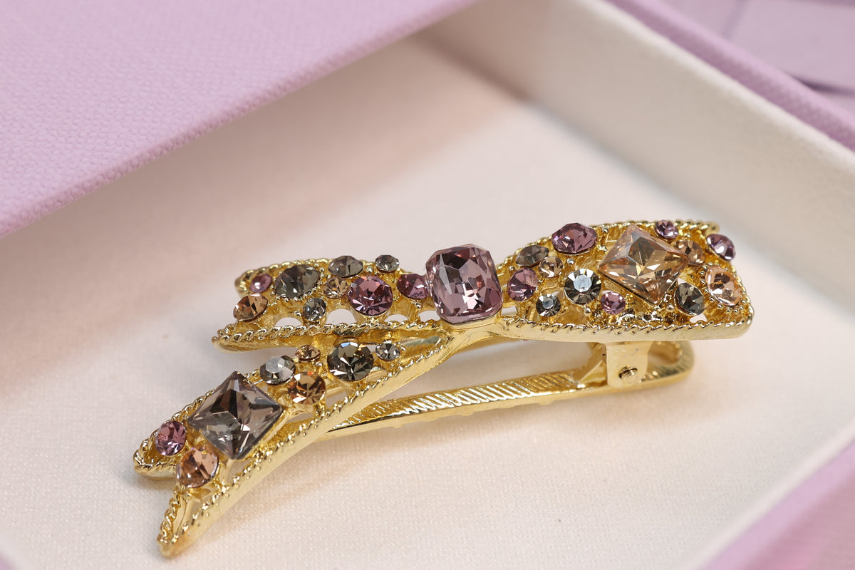 Crystal Bow Hair Clip – Gold Rhinestone Side Clip