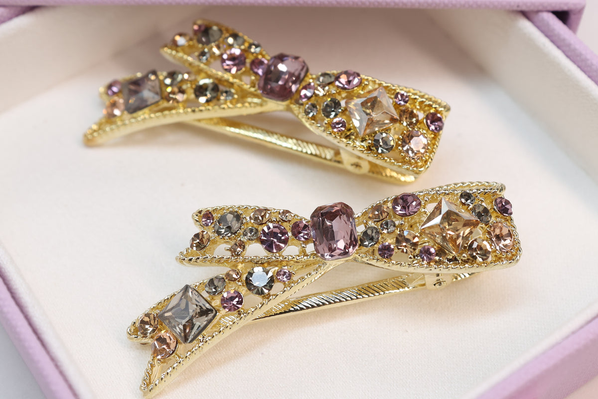 Crystal Bow Hair Clip – Gold Rhinestone Side Clip