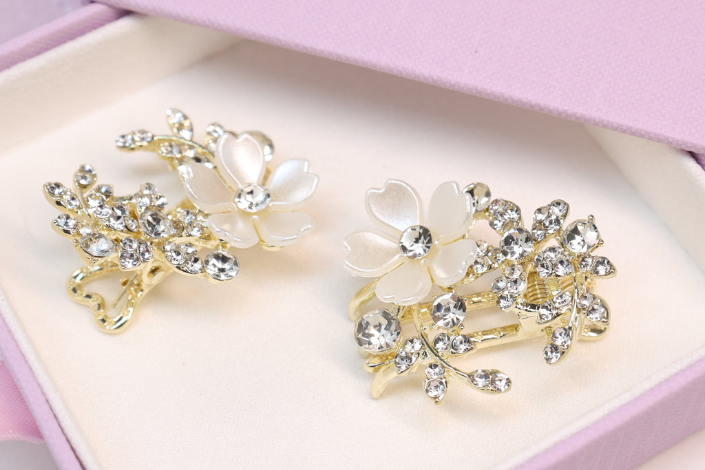 Crystal Flower Mini Hair Claw – Rhinestone Bridal Wedding Hair Clip