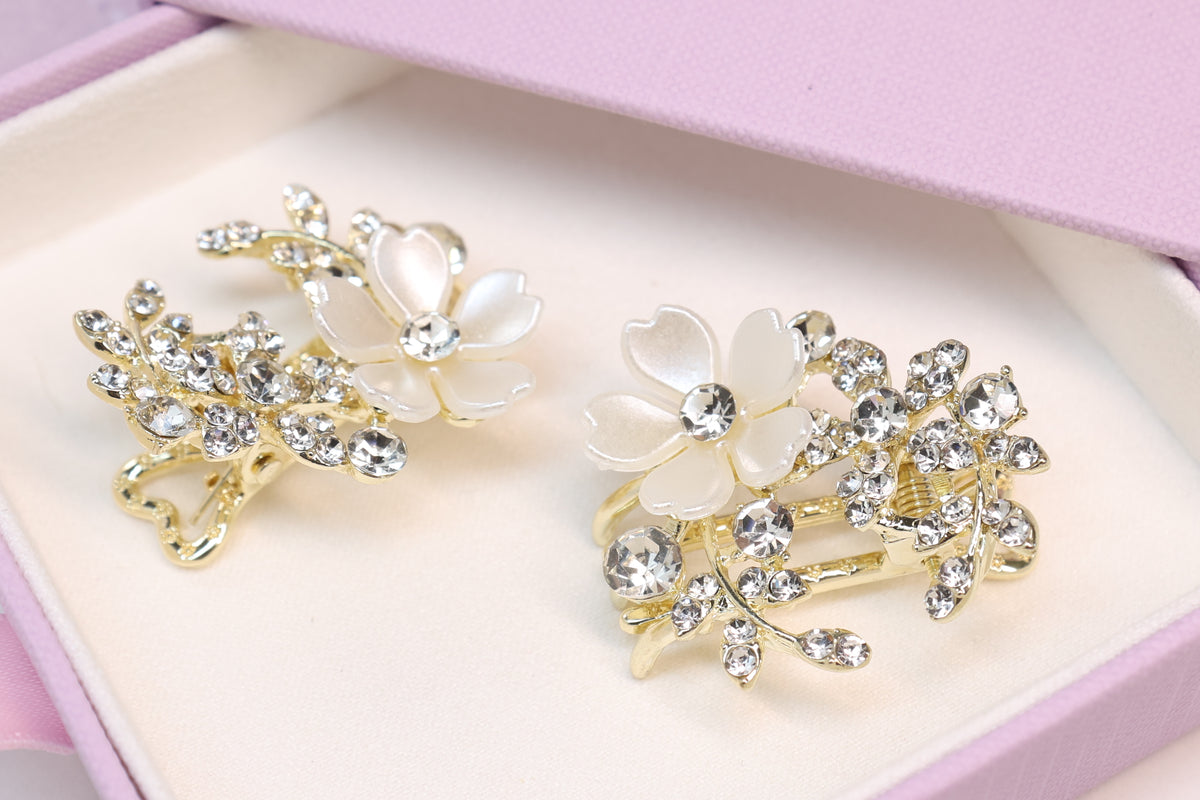 Crystal Flower Mini Hair Claw – Rhinestone Bridal Wedding Hair Clip