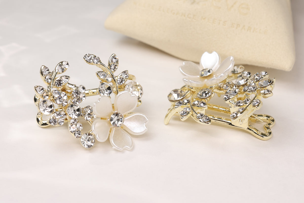 Crystal Flower Mini Hair Claw – Rhinestone Bridal Wedding Hair Clip