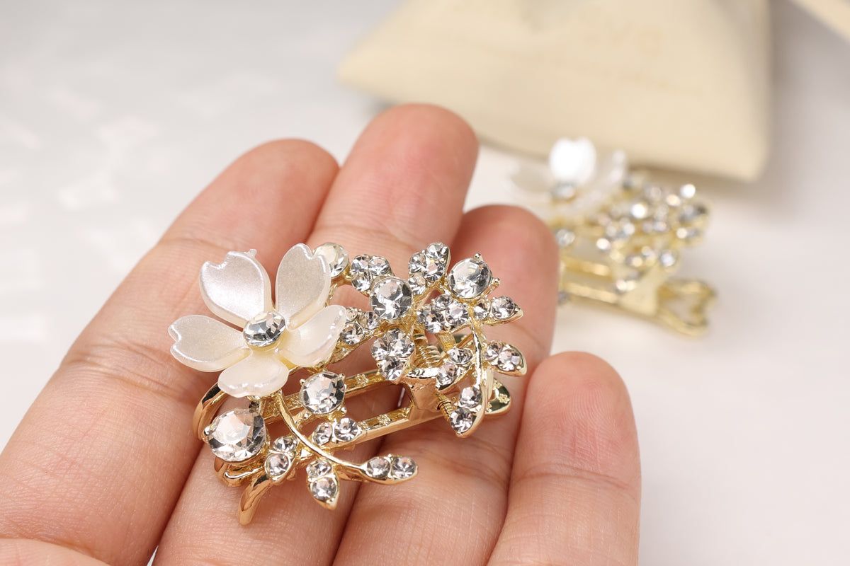 Crystal Flower Mini Hair Claw – Rhinestone Bridal Wedding Hair Clip