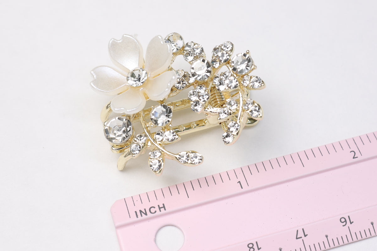 Crystal Flower Mini Hair Claw – Rhinestone Bridal Wedding Hair Clip