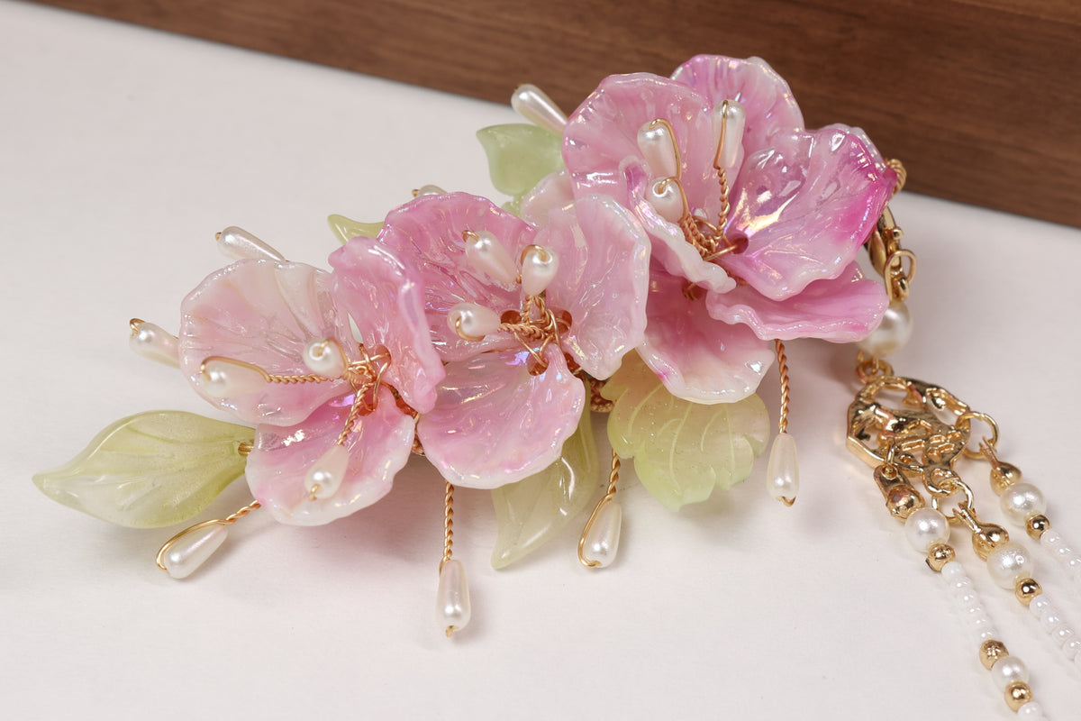 Blush Blossom Hair Clip with Detachable Pearl Tassel