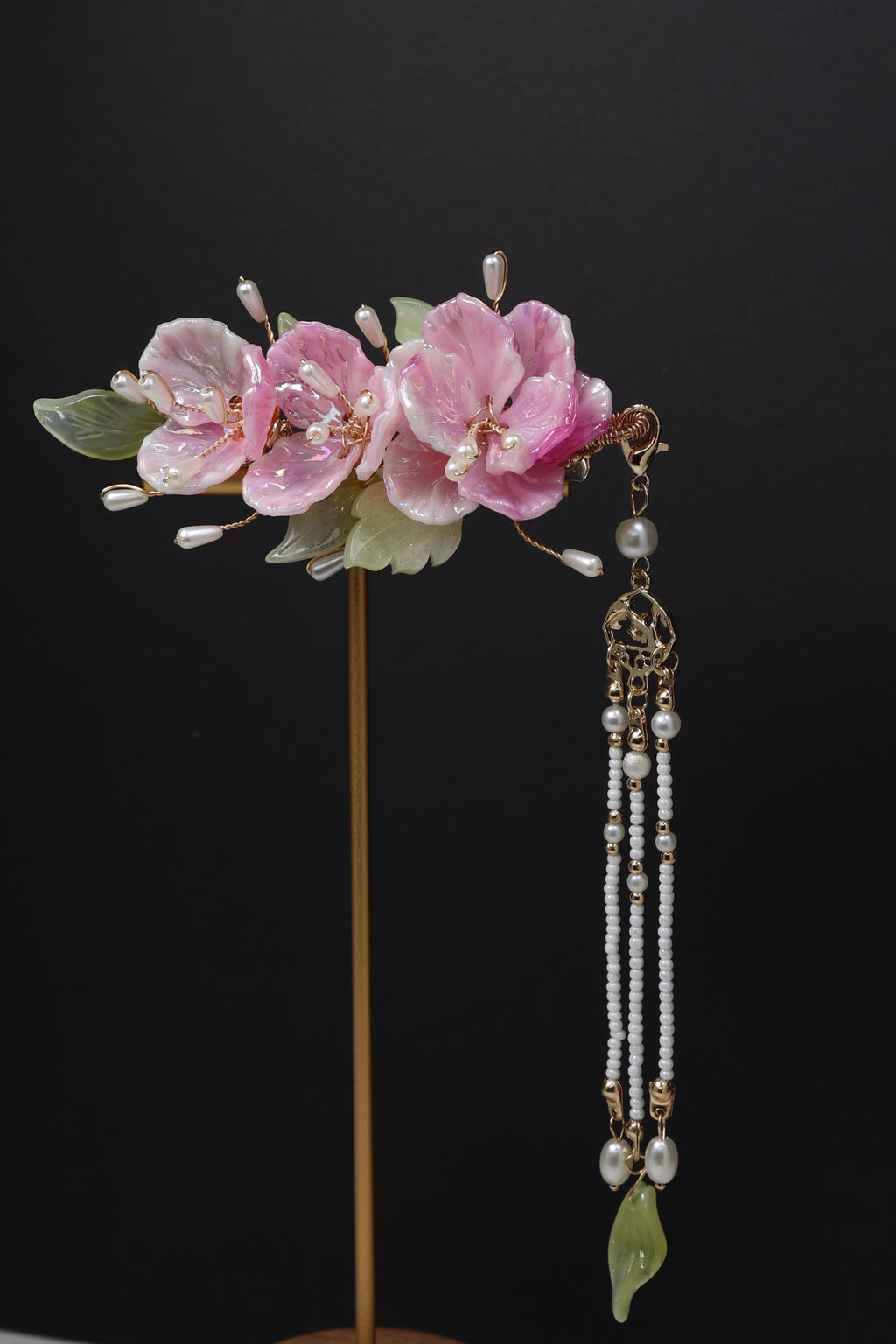 Blush Blossom Hair Clip with Detachable Pearl Tassel