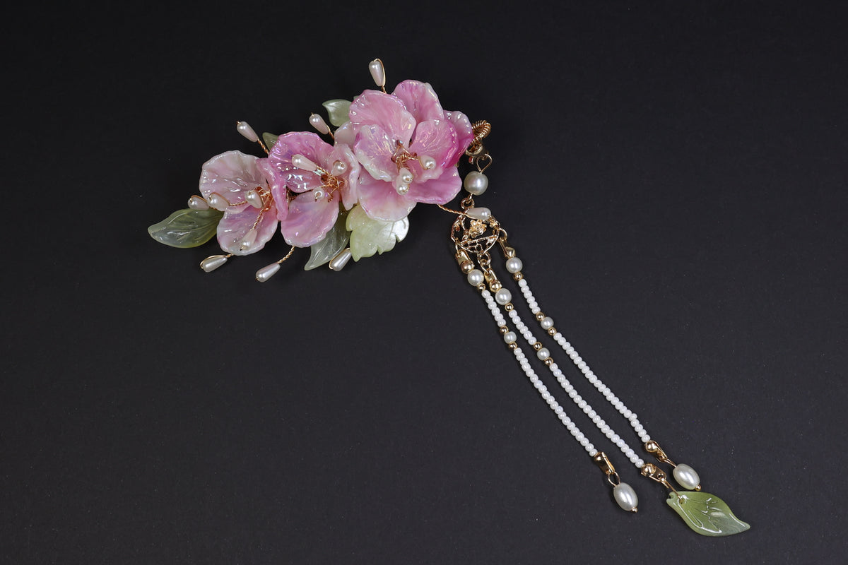 Blush Blossom Hair Clip with Detachable Pearl Tassel