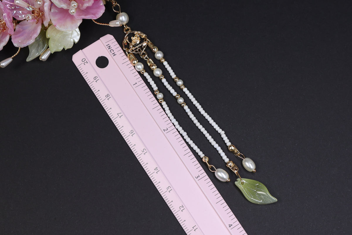 Blush Blossom Hair Clip with Detachable Pearl Tassel