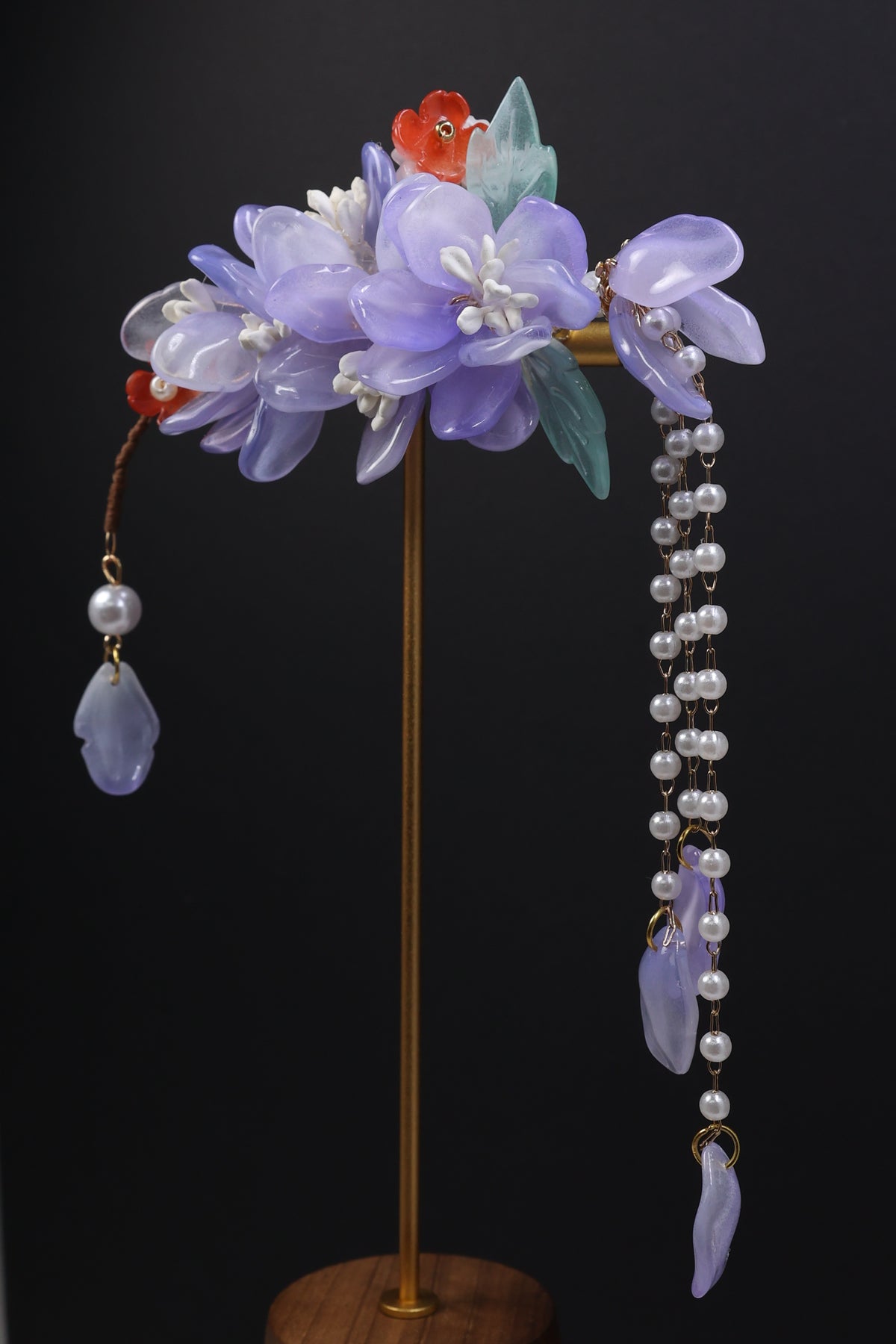 Lavender Floral Bridal Hair Clip with Pearl Tassel | Wedding Hair Accessory