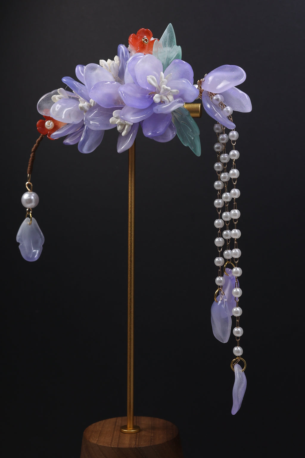 Lavender Floral Bridal Hair Clip with Pearl Tassel | Wedding Hair Accessory