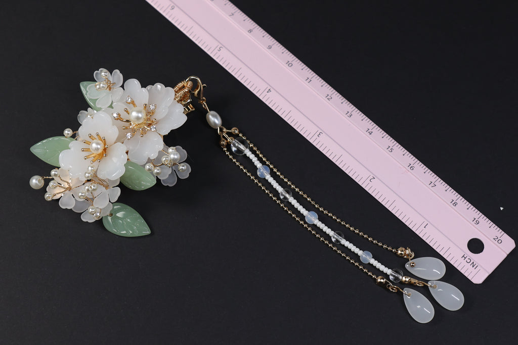 Pearl Blossom Bridal Hair Clip with Detachable Tassel