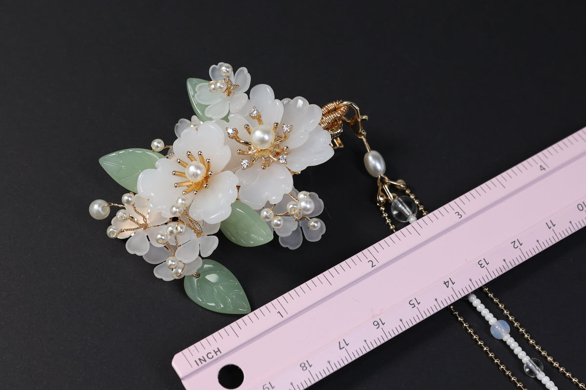 Pearl Blossom Bridal Hair Clip with Detachable Tassel