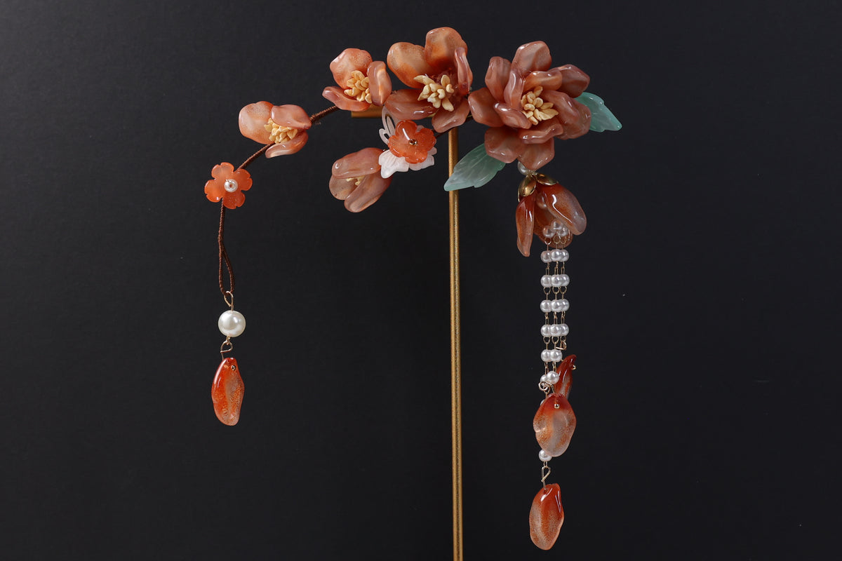 Floral Hair Clip with Pearl Tassel – Elegant Flower Hair Accessory for Updos & Special Occasions