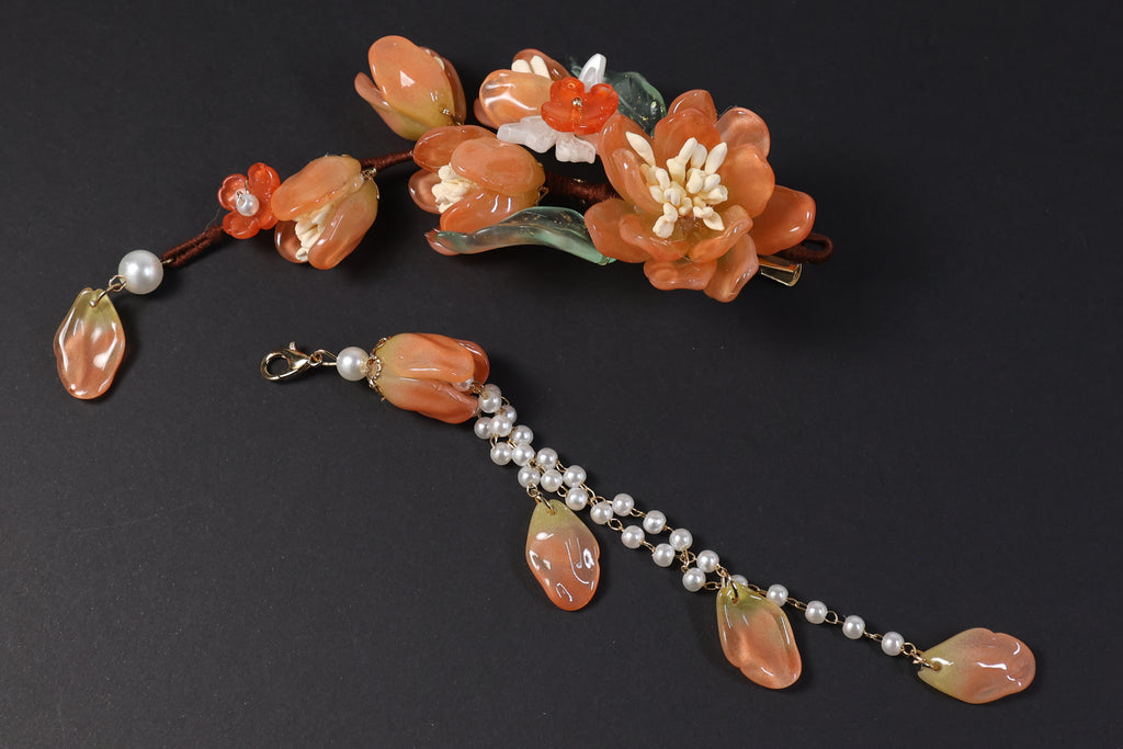 Floral Hair Clip with Pearl Tassel – Elegant Flower Hair Accessory for Updos & Special Occasions