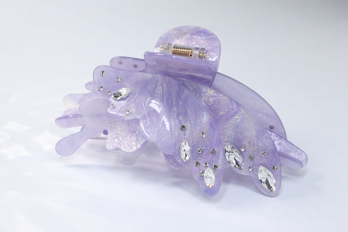 Large Acetate Butterfly Hair Claw – Crystal Rhinestone Statement Hair Clip
