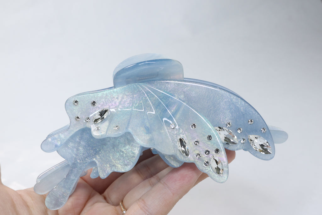 Large Acetate Butterfly Hair Claw – Crystal Rhinestone Statement Hair Clip