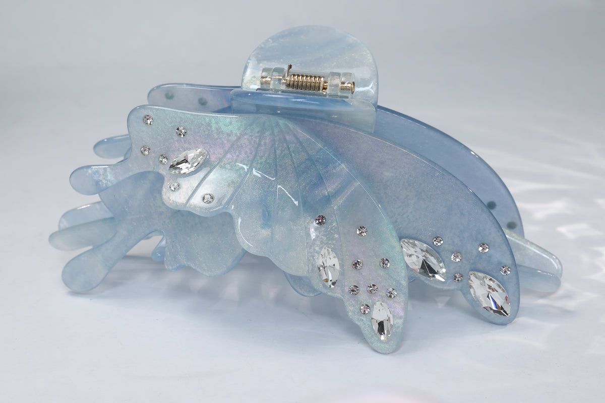 Large Acetate Butterfly Hair Claw – Crystal Rhinestone Statement Hair Clip