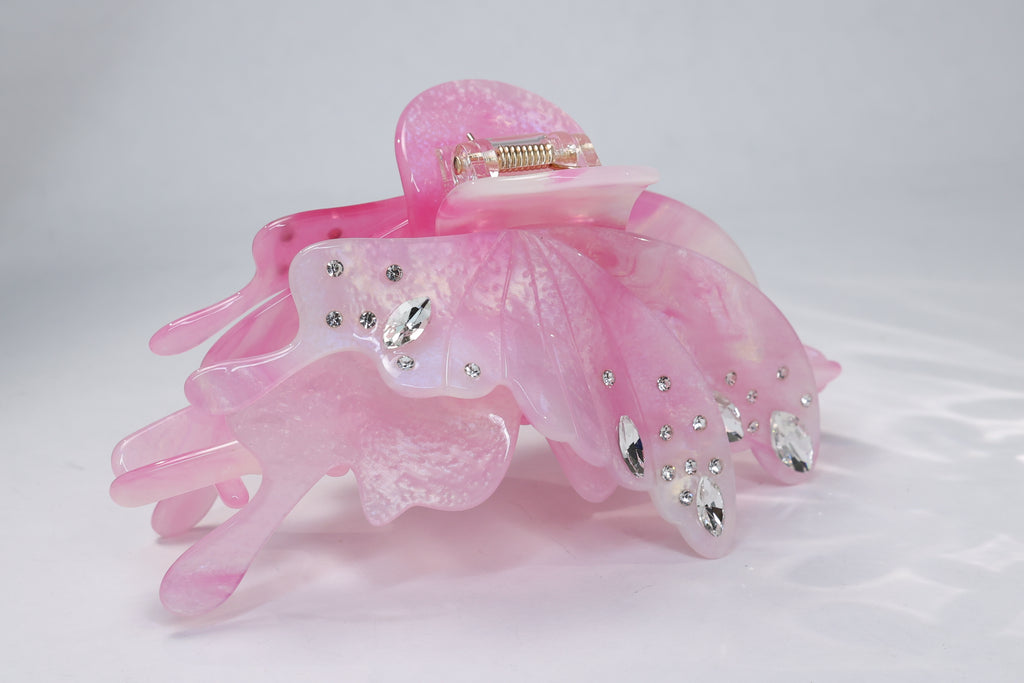 Large Acetate Butterfly Hair Claw – Crystal Rhinestone Statement Hair Clip