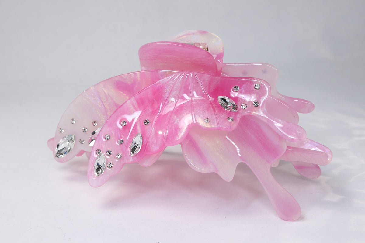Large Acetate Butterfly Hair Claw – Crystal Rhinestone Statement Hair Clip