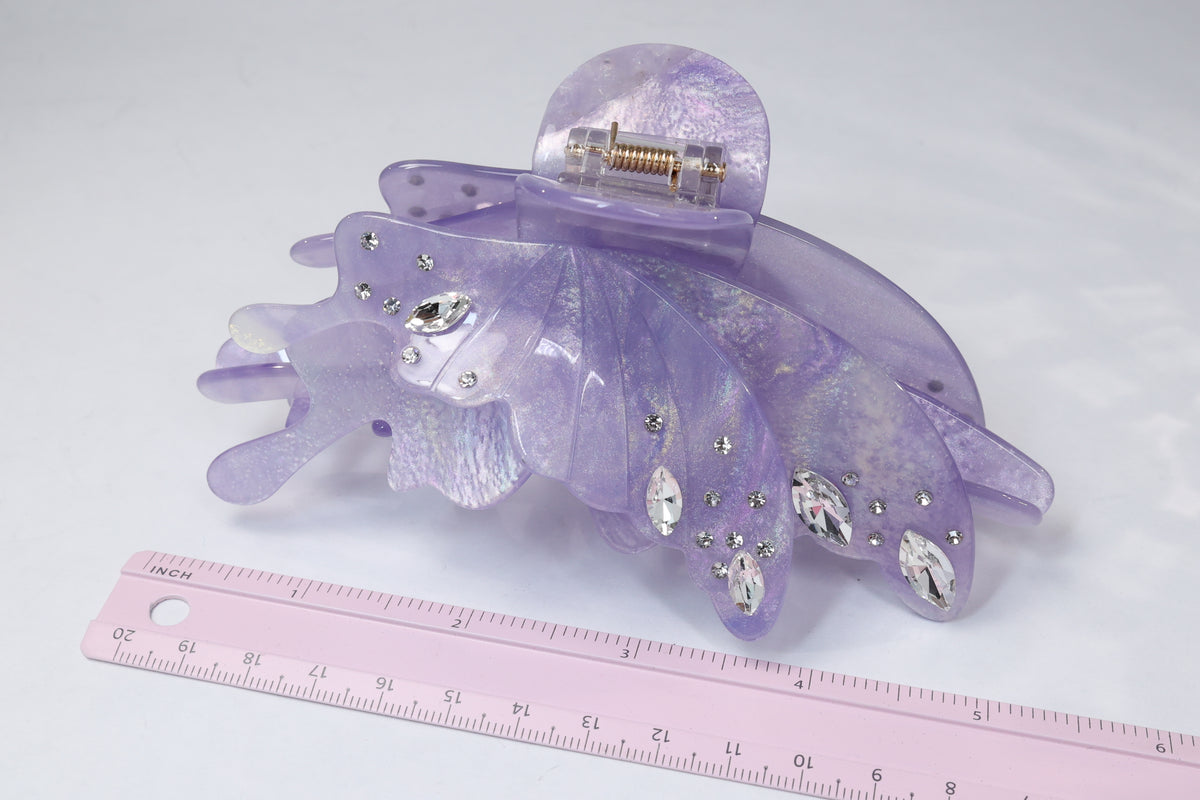 Large Acetate Butterfly Hair Claw – Crystal Rhinestone Statement Hair Clip