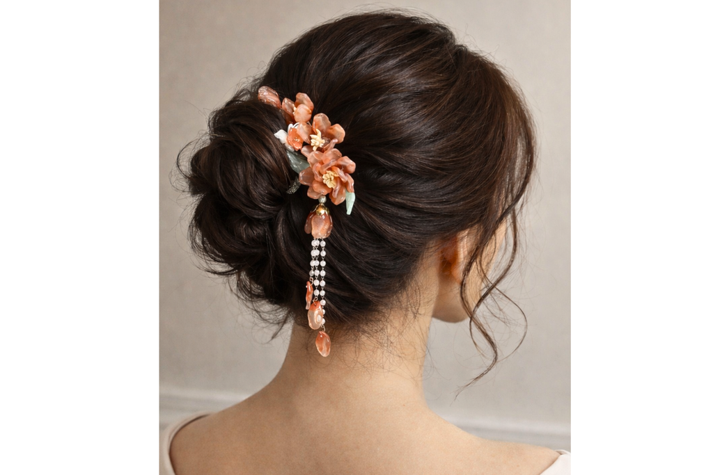 Floral Hair Clip with Pearl Tassel – Elegant Flower Hair Accessory for Updos & Special Occasions