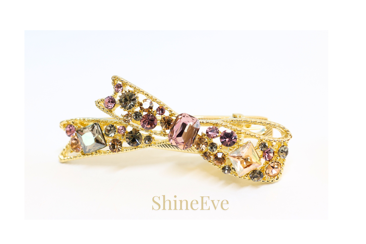 Crystal Bow Hair Clip – Gold Rhinestone Side Clip