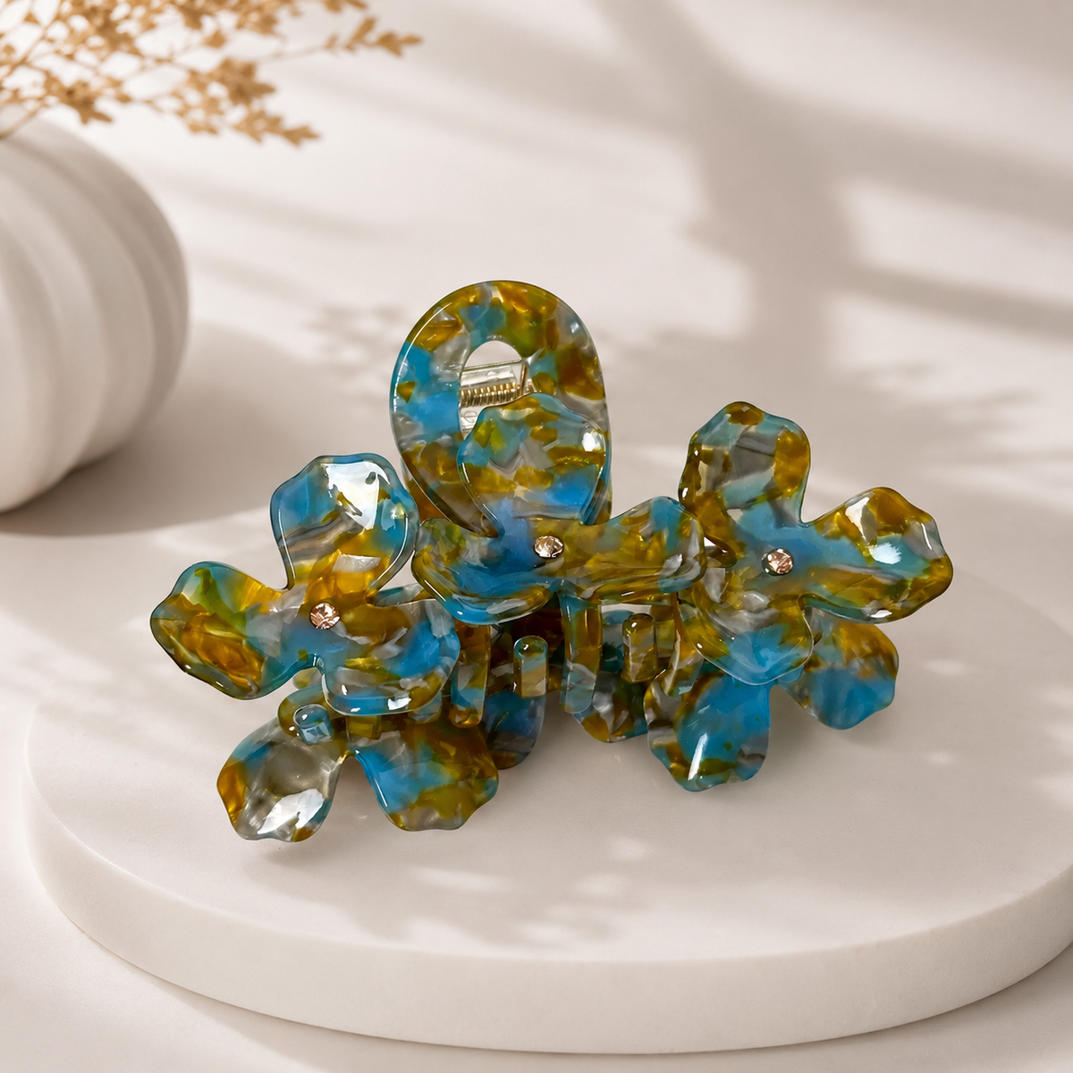 Acetate Crystal Flower Hair Claw
