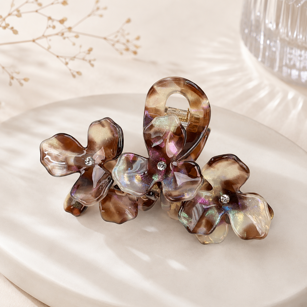 Acetate Crystal Flower Hair Claw