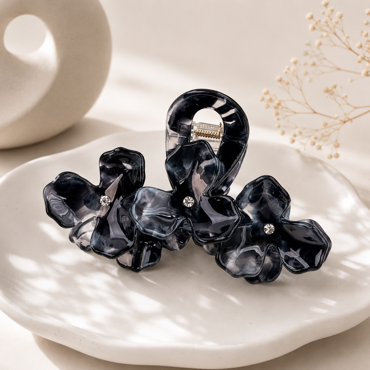 Acetate Crystal Flower Hair Claw