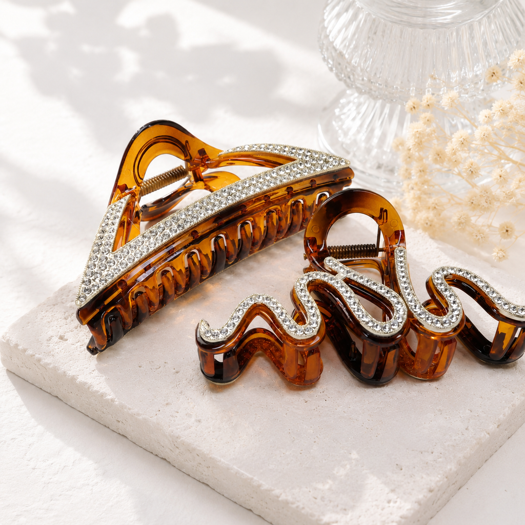Crystal Tortoiseshell Hair Claw Clip – Rhinestone Large Hair Clip, 3 Styles